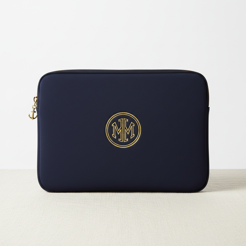 MM Crest Laptop Sleeve – Navy with Gold MM Crest