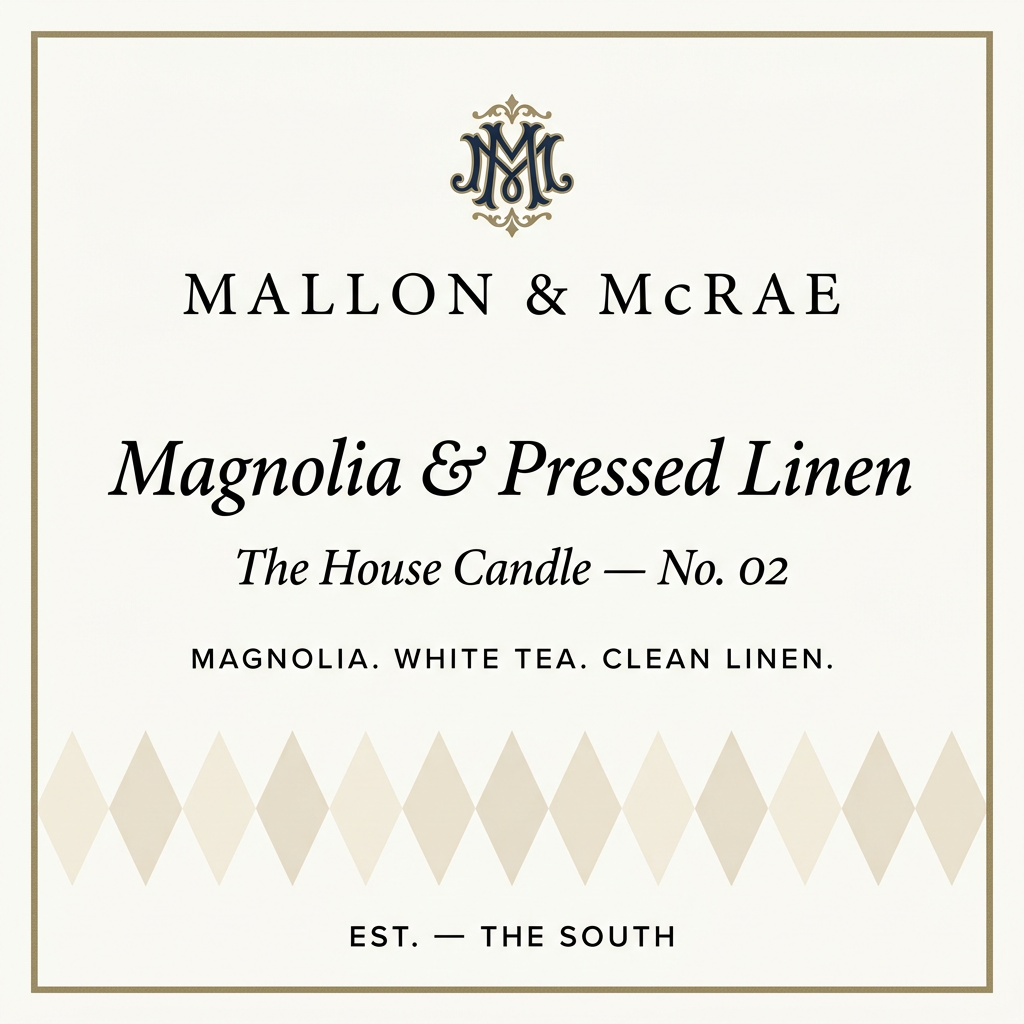 Magnolia & Pressed Linen – The House Candle No. 02 Label